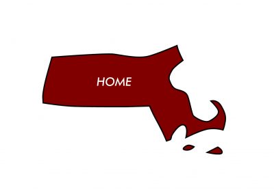 Outline and Massachusetts with the word Home on it